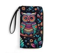 HKMNTGD Portefeuille pour femme en cuir imprimé, motif floral, fermeture éclair autour du porte-cartes de crédit, pochette pour téléphone, Images de hibou colorées, 19.7x10.5cm