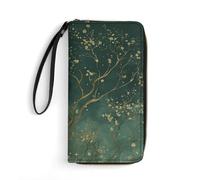 HKMNTGD Portefeuille pour femme en cuir imprimé, trois gros ananas avec fermeture éclair autour du porte-cartes de crédit, Porter une robe verte, 19.7x10.5cm