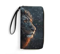 HKMNTGD Portefeuille pour femme en cuir imprimé, trois gros ananas avec fermeture éclair autour du porte-cartes de crédit, Magnifiques photos de lion, 19.7x10.5cm