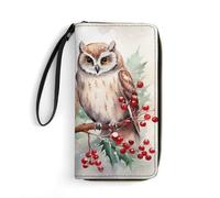 HKMNTGD Portefeuille pour femme imprimé en cuir, feuilles vertes, graffiti, art zippé, porte-cartes de crédit, pochette pour téléphone, Deux hiboux sur l'arbre, 19.7x10.5cm