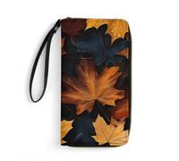 HKMNTGD Portefeuille pour femme imprimé en cuir, motif palmiers tropicaux, fermeture éclair autour du porte-cartes, pochette pour téléphone, Peinture d'art feuille d'érable, 19.7x10.5cm