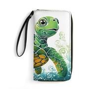 HKMNTGD Portefeuille pour femme imprimé en cuir, motif tortue de mer, coucher de soleil, fermeture éclair autour du porte-cartes de crédit, Motif tortue de dessin animé, 19.7x10.5cm
