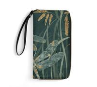 HKMNTGD Portefeuille pour femme imprimé en cuir, vue aérienne du paysage urbain parisien, fermeture éclair autour du porte-cartes de crédit, pochette pour téléphone, Libellule vert foncé, 19.7x10.5cm