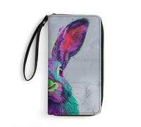 HKMNTGD Portefeuille pour femme imprimé en cuir, vue aérienne du paysage urbain parisien, fermeture éclair autour du porte-cartes de crédit, pochette pour téléphone, Lapin aux couleurs vives,