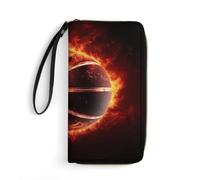 HKMNTGD Portefeuilles pour femme en cuir imprimé perruches bleues et vertes Fermeture éclair autour du porte-cartes de crédit Pochette de téléphone, Basketball in Fire, 19.7x10.5cm