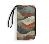 HKMNTGD Portefeuilles pour femme en cuir imprimé schnauzer noir avec fermeture éclair autour du porte-cartes de crédit, Tons et vagues de la terre, 19.7x10.5cm