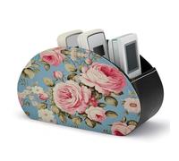 HKMNTGD Support pour télécommande TV, organiseur de bureau vintage imprimé rose bleu avec 5 compartiments pour ranger télécommandes, stylos, clés, pinceaux de maquillage
