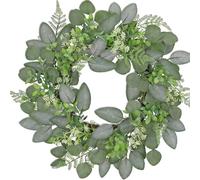 HKNLMM Couronne d'Eucalyptus de Ferme de 22 Pouces, Baies Blanches et Brindilles de Bouleau, Couronnes Vertes Artificielles de Style Minimaliste Moderne, Décoration Rustique de Porte d'Entrée(GREEN1)