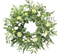 HKNLMM Couronne d'Eucalyptus de Ferme de 22 Pouces, Baies Blanches et Brindilles de Bouleau, Couronnes Vertes Artificielles de Style Minimaliste Moderne, Décoration Rustique de Porte d'Entrée(GREEN2)