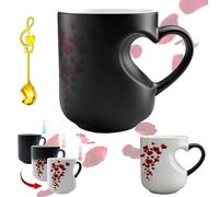 HKNLMM Mug Thermochromique en Forme de Cœur, Mug Magique en Céramique avec Anse Cœur, Tasse à Café Thé Thème Saint-Valentin, Cœurs Cachés Messages Doux(1Pc)