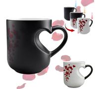 HKNLMM Mug Thermochromique en Forme de Cœur Saint-Valentin, Tasse Café Céramique Magique avec Anse Cœur, Cœurs Cachés et Messages Doux(1Pc)