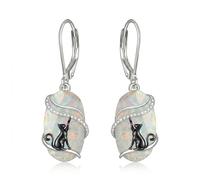 HKPATOP Boucles d'oreilles papillon/libellule/colibri/abeille/chat noir - Boucles d'oreilles en opale - Bijoux pour femme, one size, Argent sterling, Pas de pierre précieuse