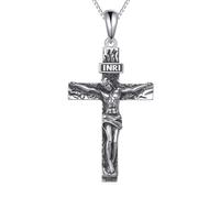HKPATOP Collier avec pendentif crucifix en argent sterling 925 avec pendentif en forme de croix de Jésus pour baptême, cadeau pour homme et femme
