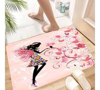 HKPOEQ Tapis Microfibre Extra Doux,Tapis Salle de Bain Antidérapant et Lavable en Machine,Tapis de Douche Absorbant l'eau,Fille féerique, Papillons Roses et Fleurs Belle Fille,60x90cm