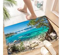 HKPOEQ Tapis Microfibre Extra Doux,Tapis Salle de Bain Antidérapant et Lavable en Machine,Tapis de Douche Absorbant l'eau,Reflets des Montagnes enneigées du lac Tahoe sur l'eau Claire, Rive r,40x60cm