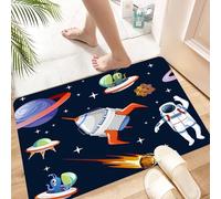 HKPOEQ Tapis Microfibre Extra Doux,Tapis Salle de Bain Antidérapant et Lavable en Machine,Tapis de Douche Absorbant l'eau,Espace de Dessin animé. Planètes, astéroïdes, astronautes, ovnis, vai,40x60cm