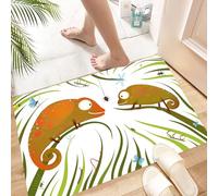 HKPOEQ Tapis Microfibre Extra Doux,Tapis Salle de Bain Antidérapant et Lavable en Machine,Tapis de Douche Absorbant l'eau,Caméléons, Animaux affamés, Herbe, regardant Une araignée, illustrati,60x90cm