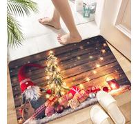 HKPOEQ Tapis Microfibre Extra Doux,Tapis Salle de Bain Antidérapant et Lavable en Machine,Tapis de Douche Absorbant l'eau,Le Père Noël ou Un Nain Tient Un Sapin illuminé, entouré de boîtes ca,40x60cm