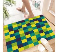 HKPOEQ Tapis Microfibre Extra Doux,Tapis Salle de Bain Antidérapant et Lavable en Machine,Tapis de Douche Absorbant l'eau,Motif mosaïque carré sans raccord - Jaune Vert Bleu,40x60cm