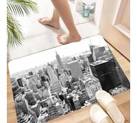 HKPOEQ Tapis Microfibre Extra Doux,Tapis Salle de Bain Antidérapant et Lavable en Machine,Tapis de Douche Absorbant l'eau,Skyline de Manhattan en Noir et Blanc, New York,40x60cm