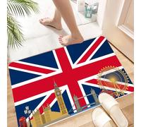 HKPOEQ Tapis Microfibre Extra Doux,Tapis Salle de Bain Antidérapant et Lavable en Machine,Tapis de Douche Absorbant l'eau,Drapeau nnique, Monuments londoniens sous Le Drapeau National,40x60cm
