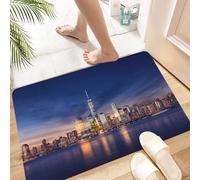 HKPOEQ Tapis Microfibre Extra Doux,Tapis Salle de Bain Antidérapant et Lavable en Machine,Tapis de Douche Absorbant l'eau,Ville, New York Skyline Manhattan après Le Coucher du Soleil Métropol,40x60cm