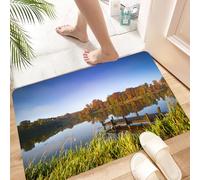 HKPOEQ Tapis Microfibre Extra Doux,Tapis Salle de Bain Antidérapant et Lavable en Machine,Tapis de Douche Absorbant l'eau,Jetée de Qiu'an avec Eau miroitante et forêt, Gros Plan sur la Rive b,40x60cm