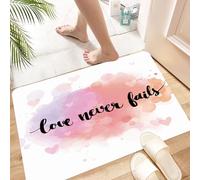 HKPOEQ Tapis Microfibre Extra Doux,Tapis Salle de Bain Antidérapant et Lavable en Machine,Tapis de Douche Absorbant l'eau,Citation « l'amour ne faillit jamais » sur Fond Aquarelle ombré.,40x60cm