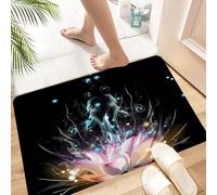 HKPOEQ Tapis Microfibre Extra Doux,Tapis Salle de Bain Antidérapant et Lavable en Machine,Tapis de Douche Absorbant l'eau,Lotus, Lotus Rose et Esprit éthéré sur Fond Noir,40x60cm