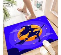 HKPOEQ Tapis Microfibre Extra Doux,Tapis Salle de Bain Antidérapant et Lavable en Machine,Tapis de Douche Absorbant l'eau,Silhouette d'une sorcière d'halloween sur Un Balai, Face à la Lune.,40x60cm