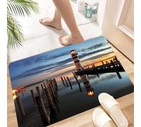 HKPOEQ Tapis Microfibre Extra Doux,Tapis Salle de Bain Antidérapant et Lavable en Machine,Tapis de Douche Absorbant l'eau,Phare au crépuscule, Un Phare rayé Qui scintille comme Un lac sous Un,40x60cm
