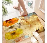 HKPOEQ Tapis Microfibre Extra Doux,Tapis Salle de Bain Antidérapant et Lavable en Machine,Tapis de Douche Absorbant l'eau,Art poétique Grunge avec des Fleurs et des Marguerites Orange et jaun,60x90cm