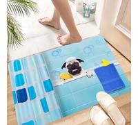 HKPOEQ Tapis Microfibre Extra Doux,Tapis Salle de Bain Antidérapant et Lavable en Machine,Tapis de Douche Absorbant l'eau,Carlin dans Une Baignoire avec Un Canard Parlant et Une Serviette de,60x90cm