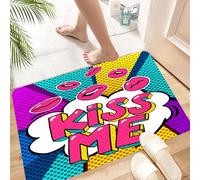 HKPOEQ Tapis Microfibre Extra Doux,Tapis Salle de Bain Antidérapant et Lavable en Machine,Tapis de Douche Absorbant l'eau,Bulle de Dialogue « Embrasse-Moi ». Message dans Un Style Pop Art BD.,40x60cm