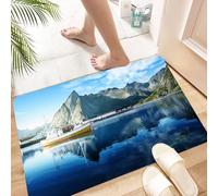 HKPOEQ Tapis Microfibre Extra Doux,Tapis Salle de Bain Antidérapant et Lavable en Machine,Tapis de Douche Absorbant l'eau,Norvège, Silhouettes de Bateaux sur l'eau Calme d'un Port Nordique,40x60cm