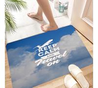 HKPOEQ Tapis Microfibre Extra Doux,Tapis Salle de Bain Antidérapant et Lavable en Machine,Tapis de Douche Absorbant l'eau,Citation, Thème Aviation « Restez Calme et voyagez » avec icône d'avi,40x60cm