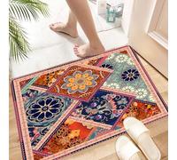 HKPOEQ Tapis Microfibre Extra Doux,Tapis Salle de Bain Antidérapant et Lavable en Machine,Tapis de Douche Absorbant l'eau,Motif Patchwork avec Mandalas Floraux et Cadre ornemental. Éléments d,40x60cm