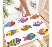 HKPOEQ Tapis Microfibre Extra Doux,Tapis Salle de Bain Antidérapant et Lavable en Machine,Tapis de Douche Absorbant l'eau,Drôles de Poissons-Globes, Une Famille de Poissons colorés et enfanti,40x60cm