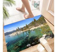 HKPOEQ Tapis Microfibre Extra Doux,Tapis Salle de Bain Antidérapant et Lavable en Machine,Tapis de Douche Absorbant l'eau,Lac Tahoe, paysages américains pittoresques : Montagnes enneigées, ro,40x60cm