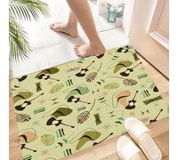 HKPOEQ Tapis Microfibre Extra Doux,Tapis Salle de Bain Antidérapant et Lavable en Machine,Tapis de Douche Absorbant l'eau,XXE siècle, années 50, rétro, Rouge, Guitare, Jaune, Musique Moderne,60x90cm