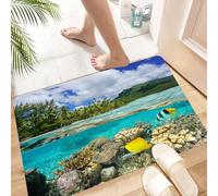 HKPOEQ Tapis Microfibre Extra Doux,Tapis Salle de Bain Antidérapant et Lavable en Machine,Tapis de Douche Absorbant l'eau,Île, océan Pacifique Polynésie française Lagune de Huahine Côte de la,40x60cm