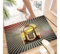 HKPOEQ Tapis Microfibre Extra Doux,Tapis Salle de Bain Antidérapant et Lavable en Machine,Tapis de Douche Absorbant l'eau,Toile inspirée du Style pin-up des années 50, avec Un Jukebox Vintage,40x60cm