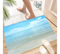 HKPOEQ Tapis Microfibre Extra Doux,Tapis Salle de Bain Antidérapant et Lavable en Machine,Tapis de Douche Absorbant l'eau,Océan, journée d'été ensoleillée sur la Plage de Sable Fin, Calme, cô,40x60cm