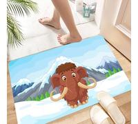HKPOEQ Tapis Microfibre Extra Doux,Tapis Salle de Bain Antidérapant et Lavable en Machine,Tapis de Douche Absorbant l'eau,Dessin animé, bébé mammouth dans la Glace, Montagne enneigée, Hiver,40x60cm
