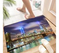 HKPOEQ Tapis Microfibre Extra Doux,Tapis Salle de Bain Antidérapant et Lavable en Machine,Tapis de Douche Absorbant l'eau,Décoration d'appartement, Vue sur la Skyline de Manhattan avec Le pon,40x60cm