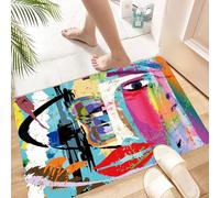 HKPOEQ Tapis Microfibre Extra Doux,Tapis Salle de Bain Antidérapant et Lavable en Machine,Tapis de Douche Absorbant l'eau,Fond Abstrait et Visage d'une Belle Femme avec des Fleurs dans Les ch,60x90cm