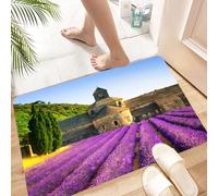 HKPOEQ Tapis Microfibre Extra Doux,Tapis Salle de Bain Antidérapant et Lavable en Machine,Tapis de Douche Absorbant l'eau,Abbaye de Sénanque et rangées de Lavande en Fleurs au Coucher du Sole,60x90cm