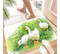 HKPOEQ Tapis Microfibre Extra Doux,Tapis Salle de Bain Antidérapant et Lavable en Machine,Tapis de Douche Absorbant l'eau,Canard, oie dans Une Ferme, lac, Plantes, Herbe, roseaux, Fleurs, ANI,40x60cm