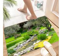 HKPOEQ Tapis Microfibre Extra Doux,Tapis Salle de Bain Antidérapant et Lavable en Machine,Tapis de Douche Absorbant l'eau,Jardin de Style Parc Japonais avec Vue récréative, étang, Gazon, Pier,60x90cm