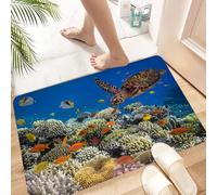 HKPOEQ Tapis Microfibre Extra Doux,Tapis Salle de Bain Antidérapant et Lavable en Machine,Tapis de Douche Absorbant l'eau,Océan, Poissons. Vieille Tortue imbriquée nage sous Les récifs corall,40x60cm